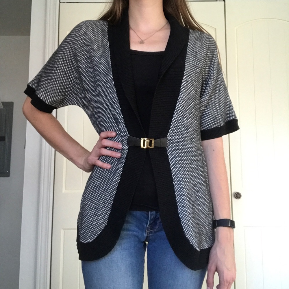 CALVIN KLEIN black/white/gold sweater SZ M